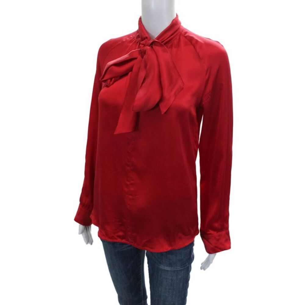 Max Mara Womens Red High Neck Long Sleeve Blouse Pullover Size S - Picture 2 of 4